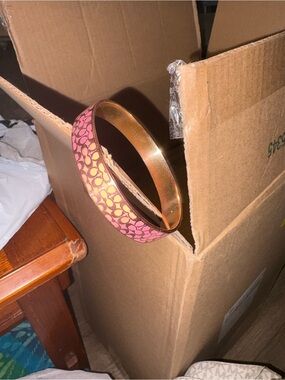 Coach Pink and Gold Signature Enamel Bangle Bracelet